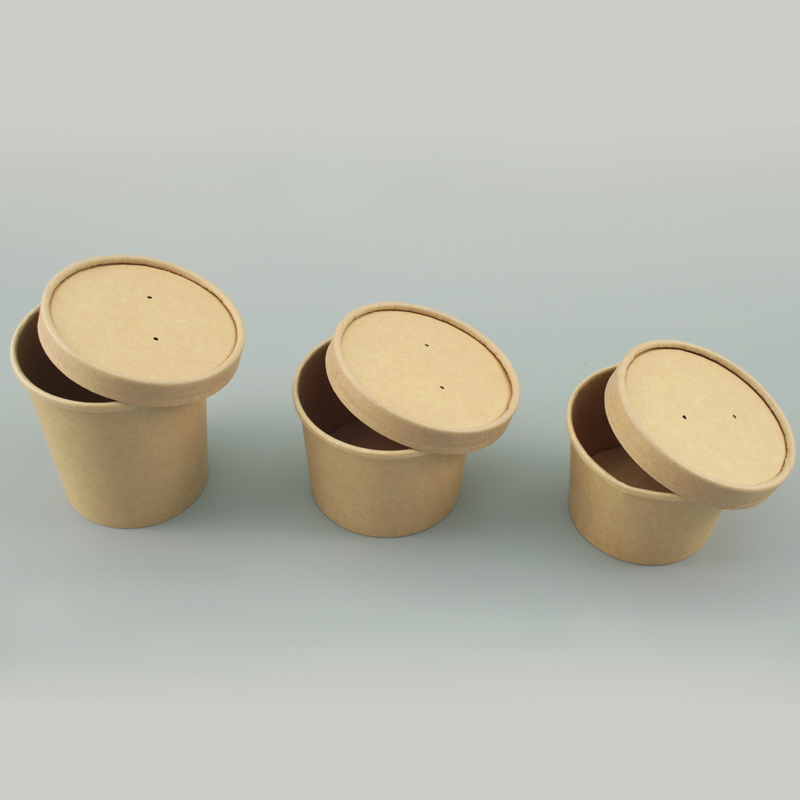 Barils de soupe en papier personnalisés avec couvercles en papier brun en papier bol à soupe jetable tasse de soupe kraft jetable