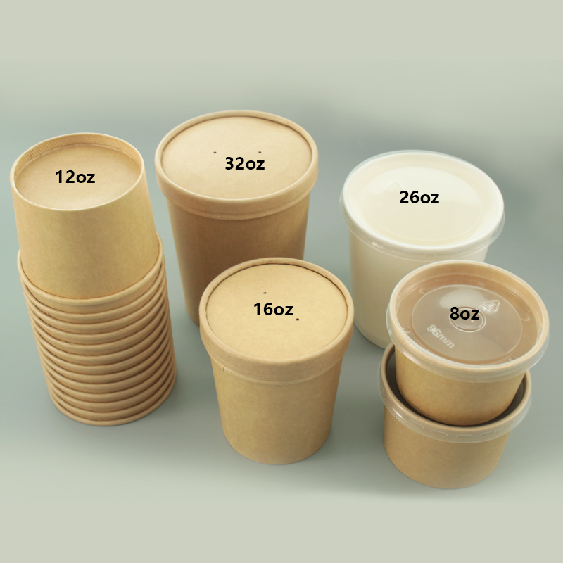 Barils de soupe en papier personnalisés avec couvercles en papier brun en papier bol à soupe jetable tasse de soupe kraft jetable